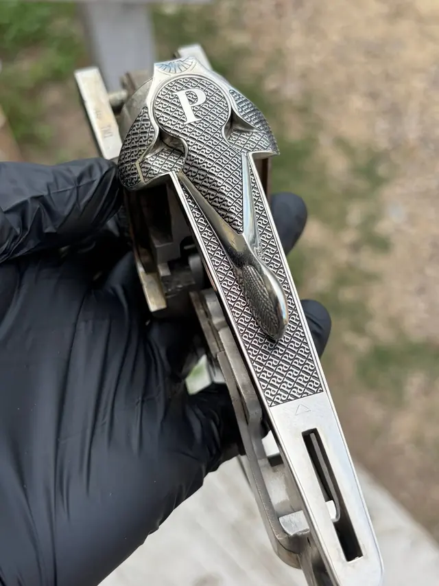 Detail view of a textured engraved pattern fill